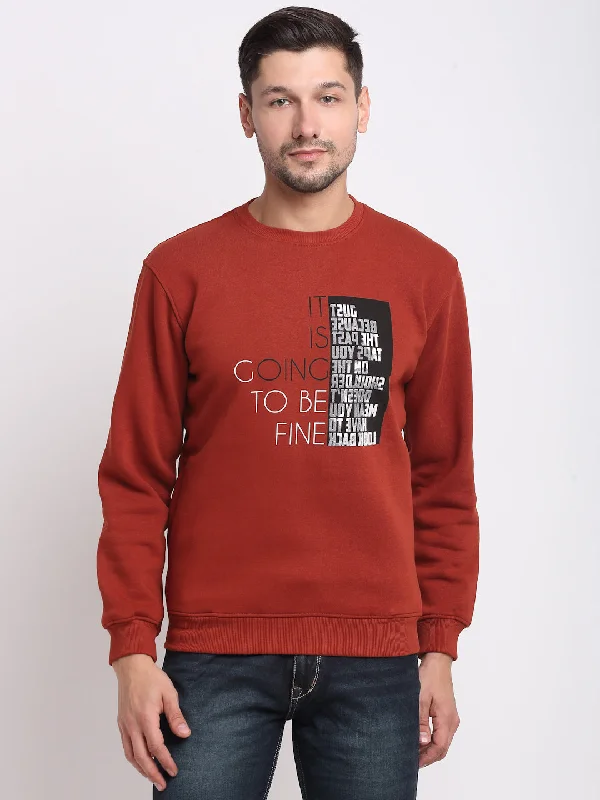 Cantabil Men Rust Printed Sweatshirt