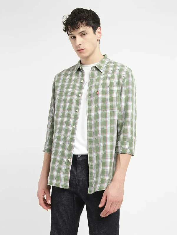 men's Checkered Slim Fit Linen Shirt