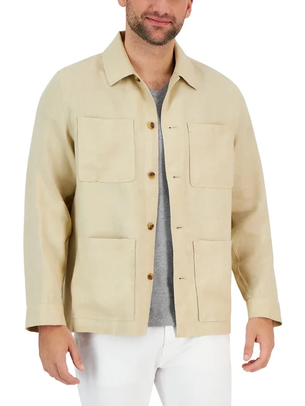 Mens Deep Pocket Linen Button-Down Shirt