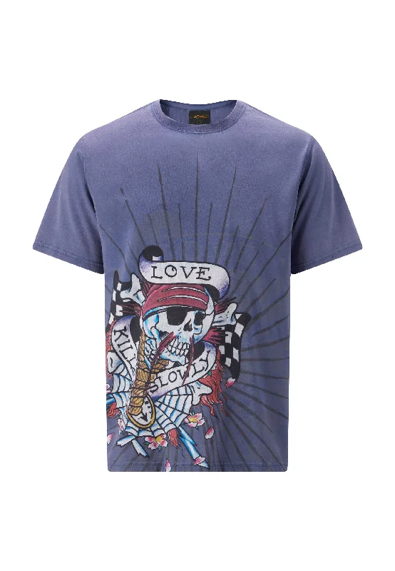 Mens Love Kill Slowly Skull Tshirt - Indigo