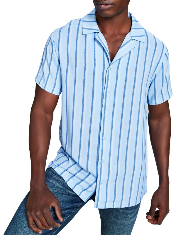 Mens Woven Striped Button-Down Shirt