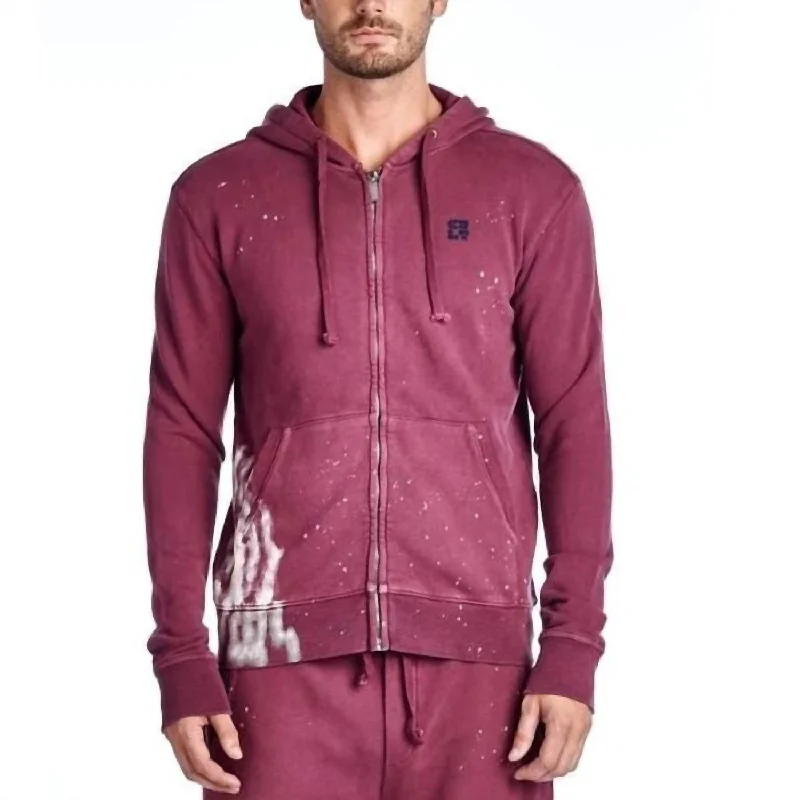 Men's Zip Hoody In Burgundy