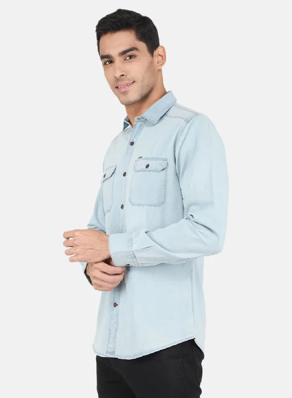 Men Blue Solid Shirt