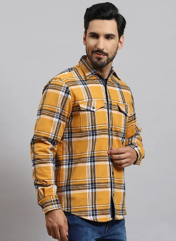 Men Mustard Check Cotton Blend Shirt