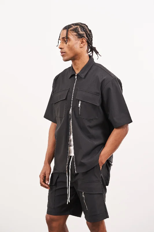 TECHNICAL HEAVYWEIGHT ZIP OVERSHIRT - BLACK