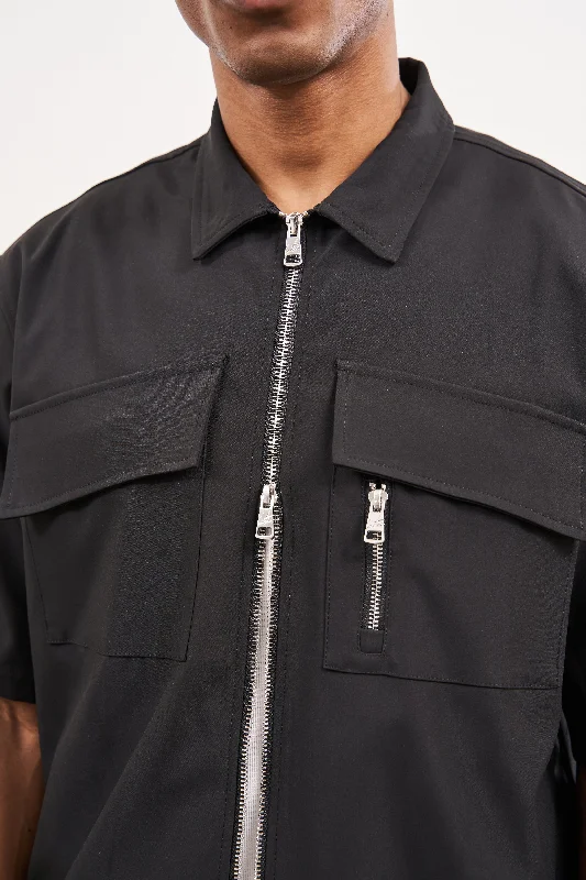 TECHNICAL HEAVYWEIGHT ZIP OVERSHIRT - BLACK