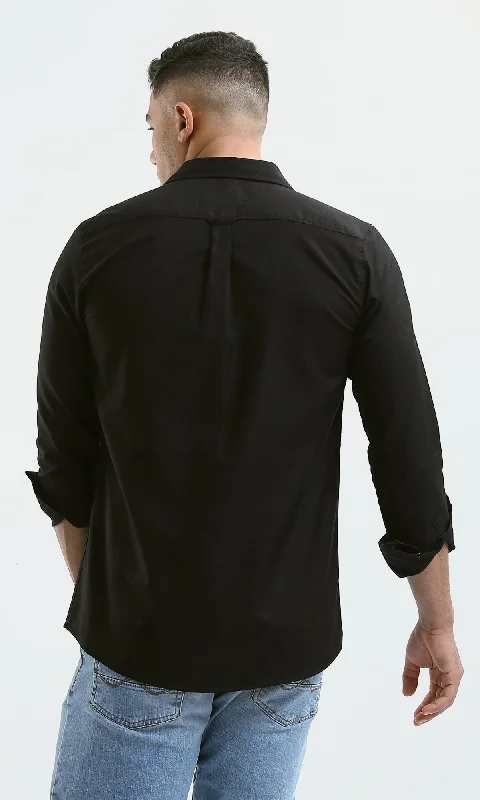 O188530 Solid Long Sleeves Casual Black Buttoned Shirt