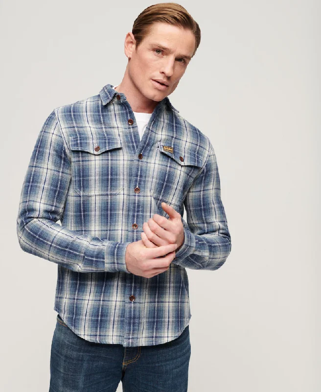 Organic Cotton Worker Check Shirt | Denim Blue Check