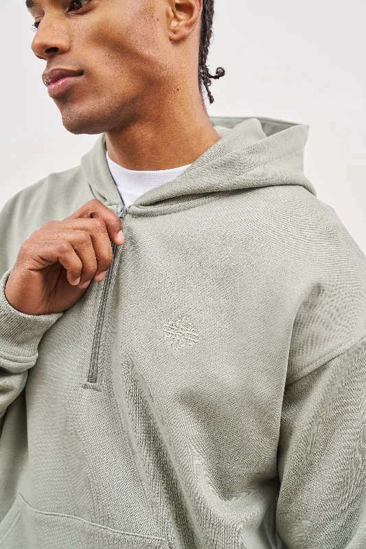 OUTLINE EMBROIDERED EMBLEM HOODIE - KHAKI