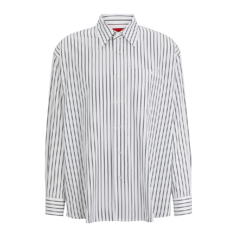 Oversize-fit shirt in striped cotton poplin