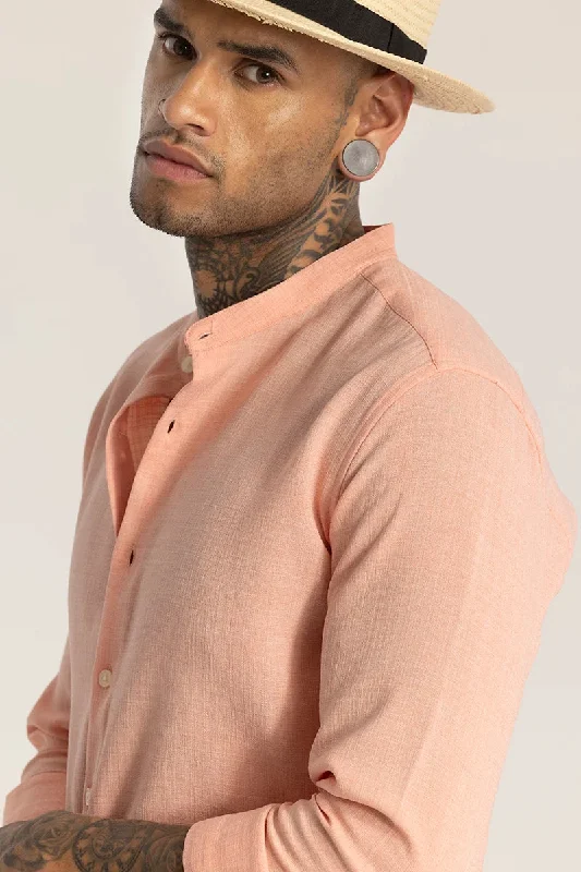 Peach Mandarin Linen Shirt