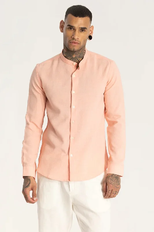 Peach Mandarin Linen Shirt