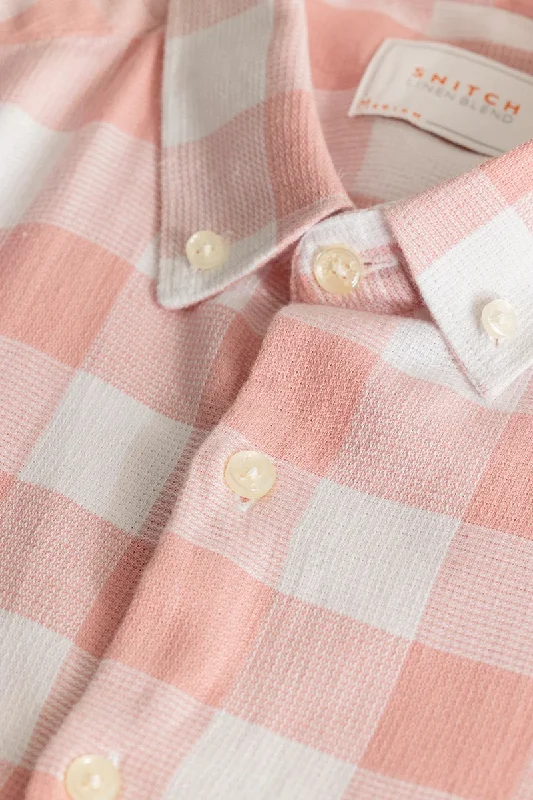 Prime Peach Checks Linen Shirt