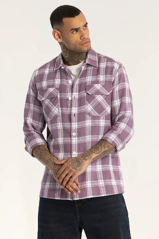 Purple Double Pocket Checks Shirt