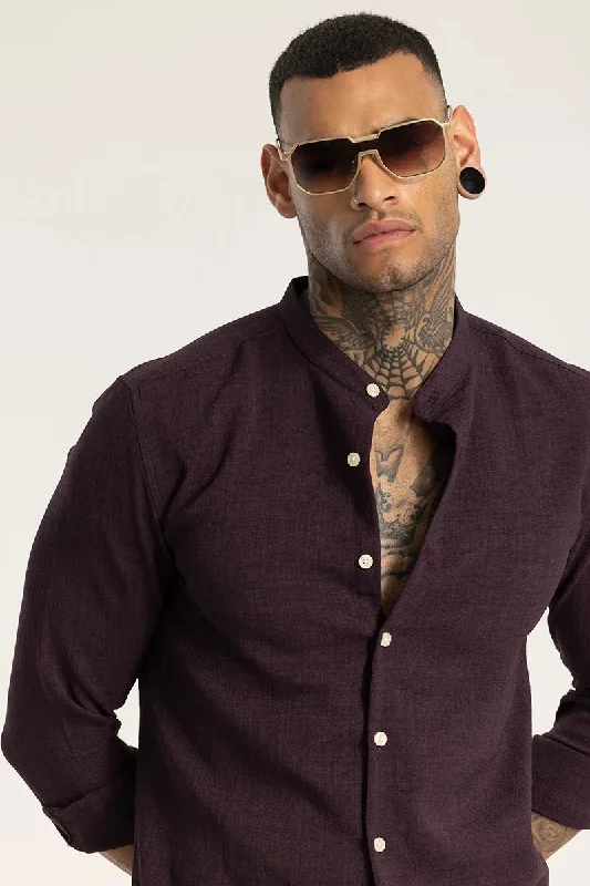 Purple Mandarin Linen Shirt