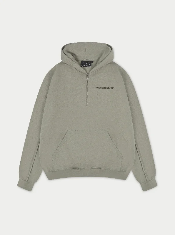 RAW SEAM QUARTER ZIP HOODIE - DARK SAGE