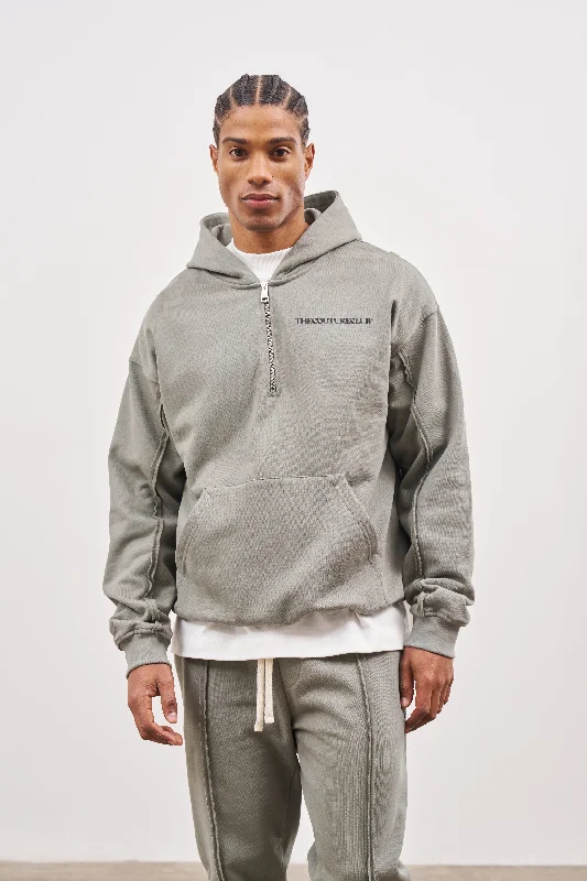 RAW SEAM QUARTER ZIP HOODIE - DARK SAGE