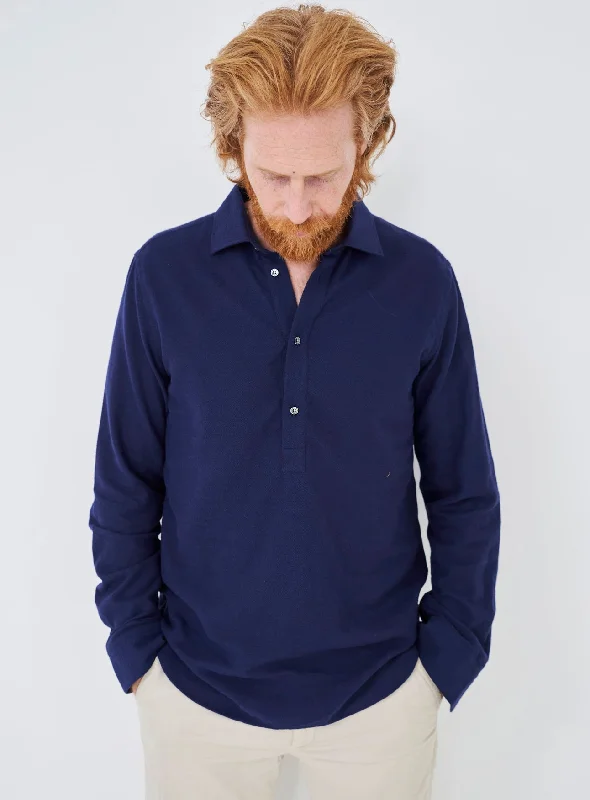 Recycled Italian Navy Flannel Popover Shirt