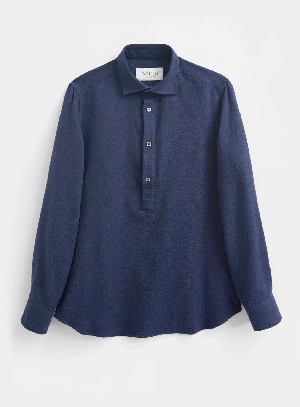 Recycled Italian Navy Flannel Popover Shirt