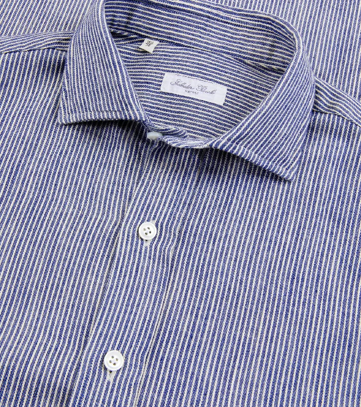 Salvatore Piccolo Selvedge Cotton Striped Shirt: Dark Blue