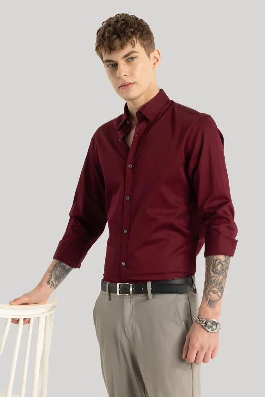 Satin Stretch Maroon Plain Shirt