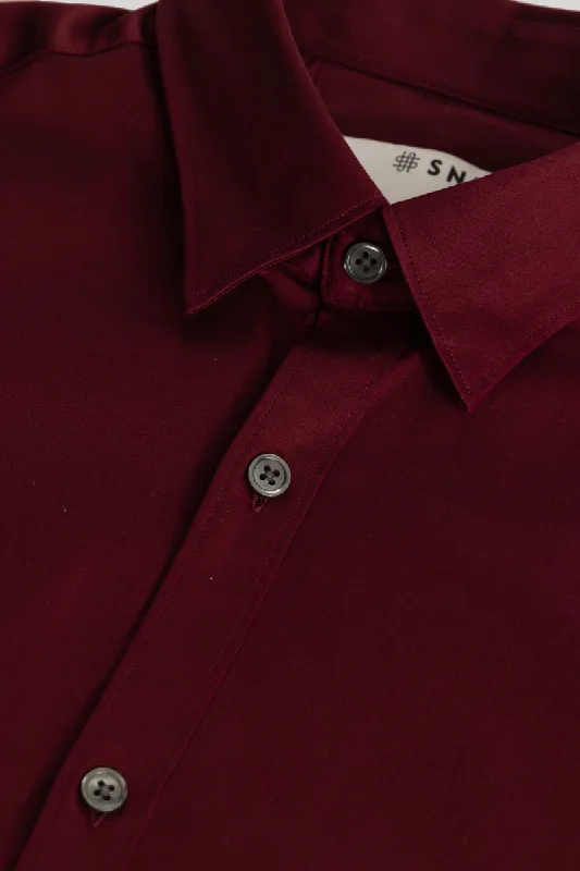 Satin Stretch Maroon Plain Shirt