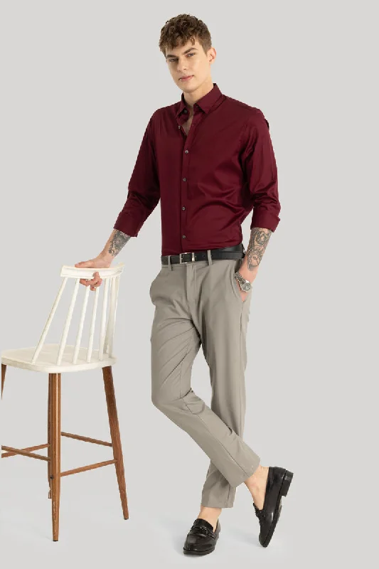 Satin Stretch Maroon Plain Shirt