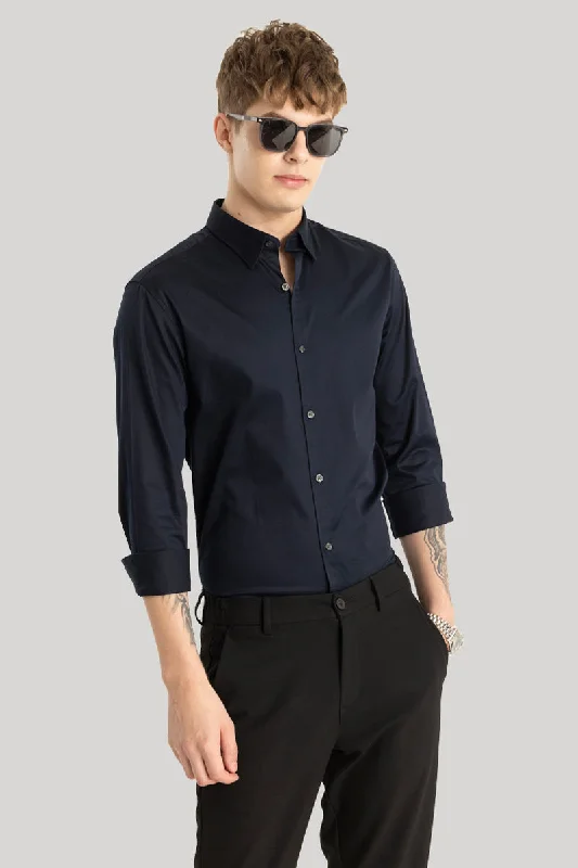 Satin Stretch Navy Plain Shirt