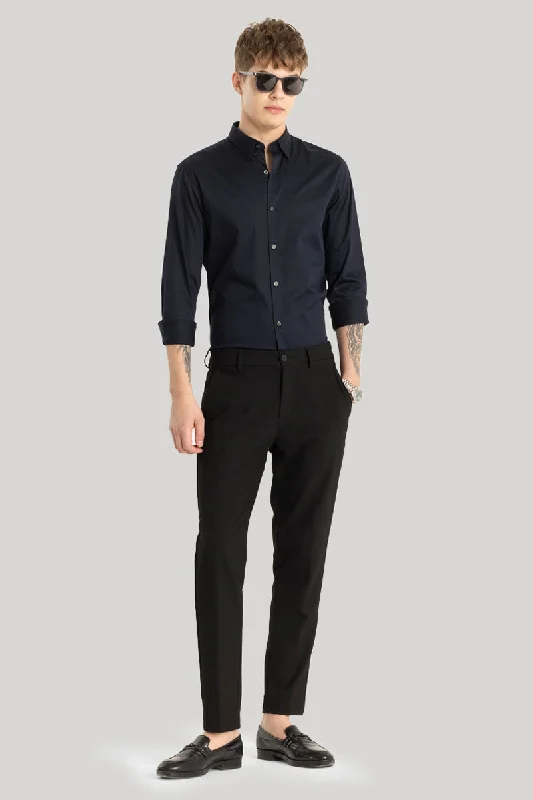 Satin Stretch Navy Plain Shirt