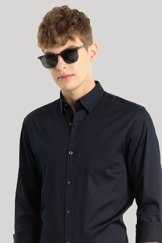 Satin Stretch Navy Plain Shirt