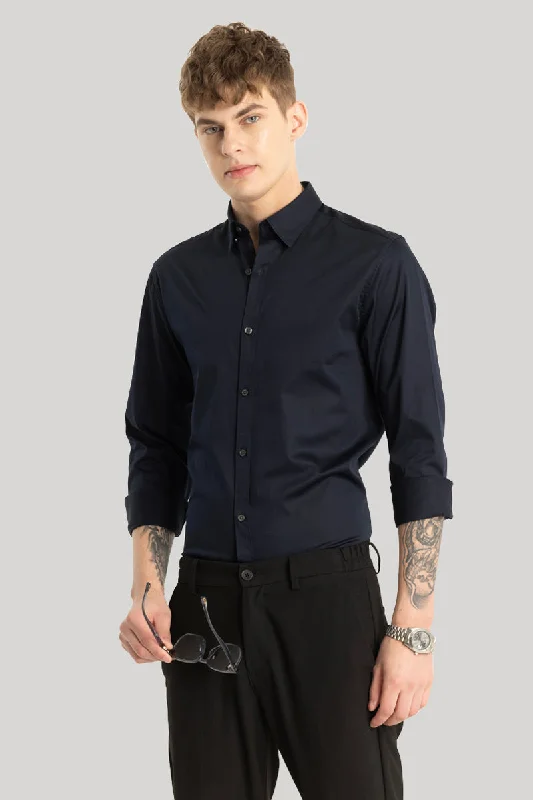 Satin Stretch Navy Plain Shirt