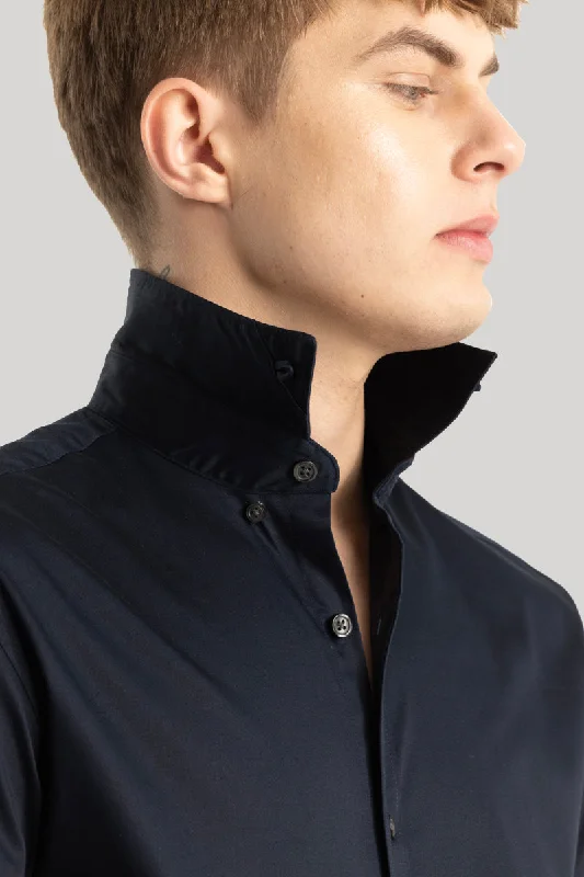 Satin Stretch Navy Plain Shirt