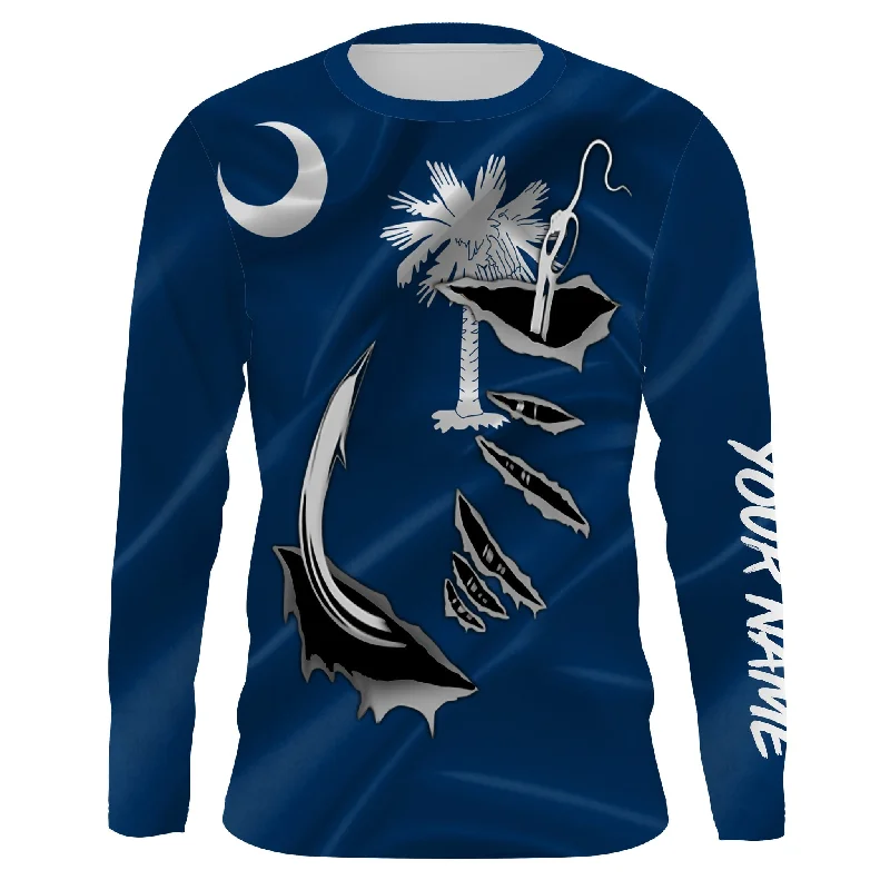 Bluejose Sc Fishing Custom South Carolina Flag 3D Fish Hook   Long Sleeve  Personalized  Gifts