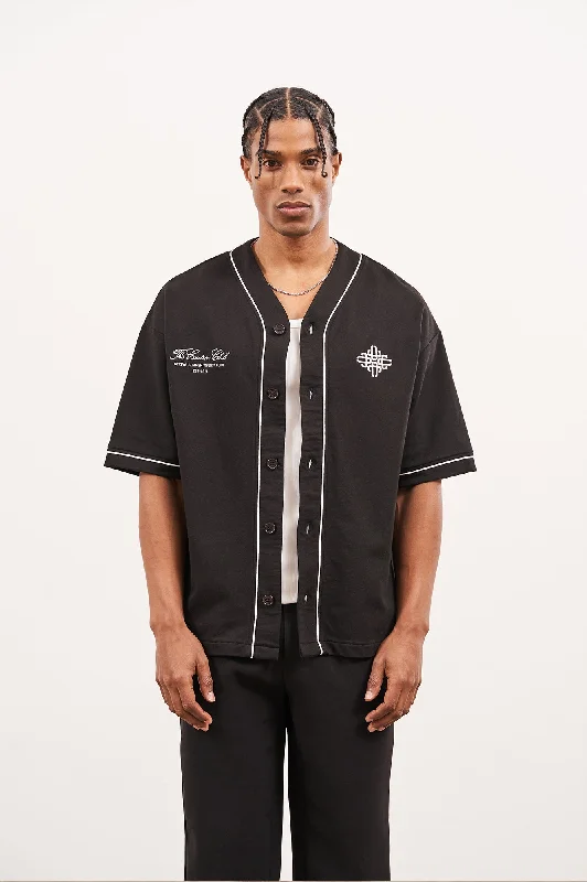 SCRIPT JERSEY BASEBALL SHIRT - BLACK