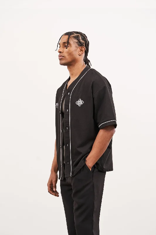 SCRIPT JERSEY BASEBALL SHIRT - BLACK