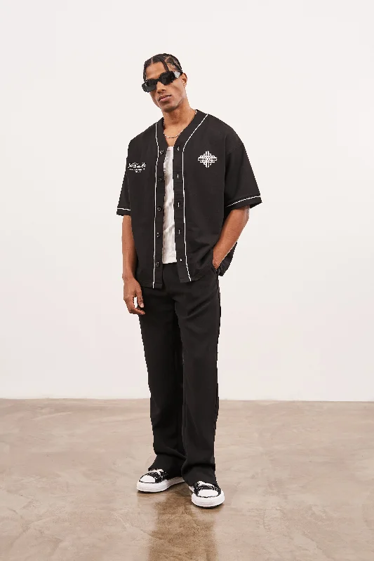 SCRIPT JERSEY BASEBALL SHIRT - BLACK