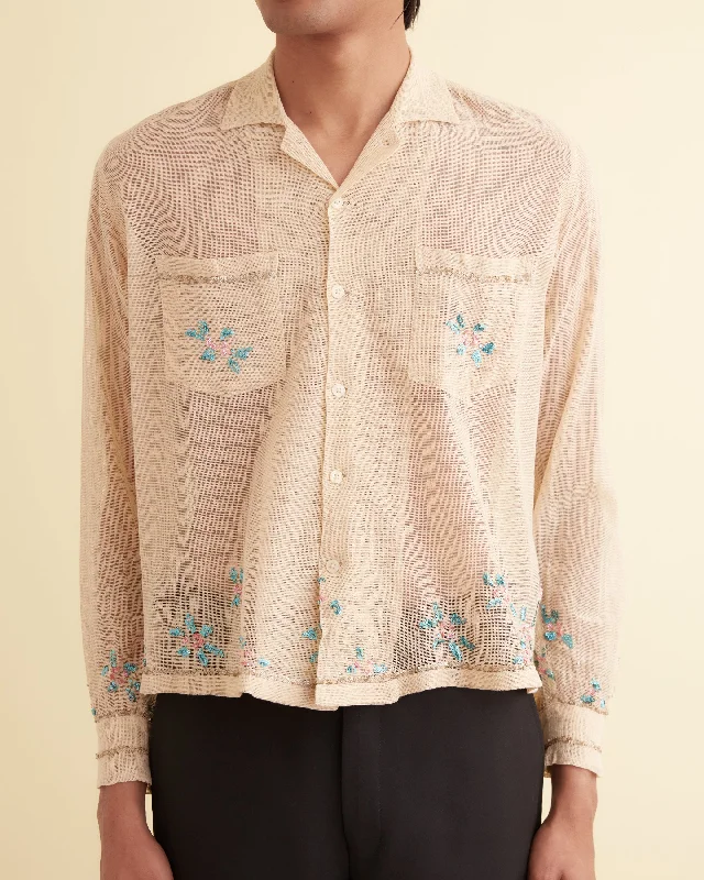 Sequined Floral Net Long Sleeve Shirt