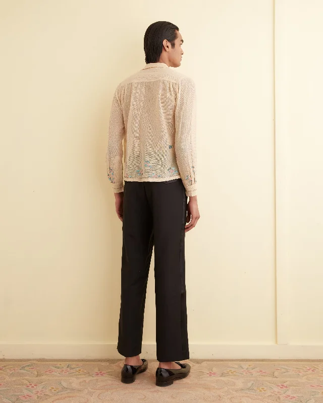 Sequined Floral Net Long Sleeve Shirt