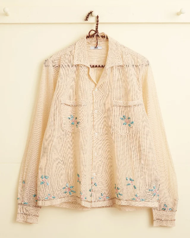 Sequined Floral Net Long Sleeve Shirt