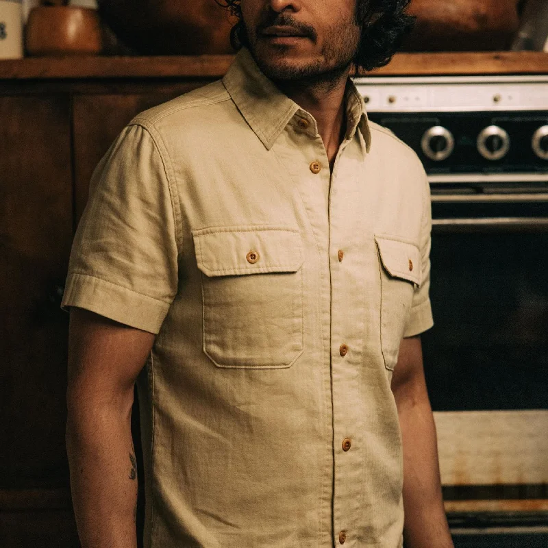 The Short Sleeve Officer Shirt in Dune Double Cloth