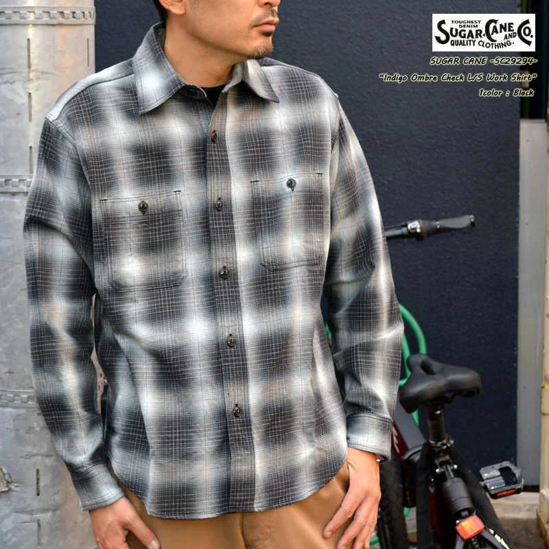 SUGAR CANE ""SC29294"" INDIGO OMBRE CHECK WORK SHIRT