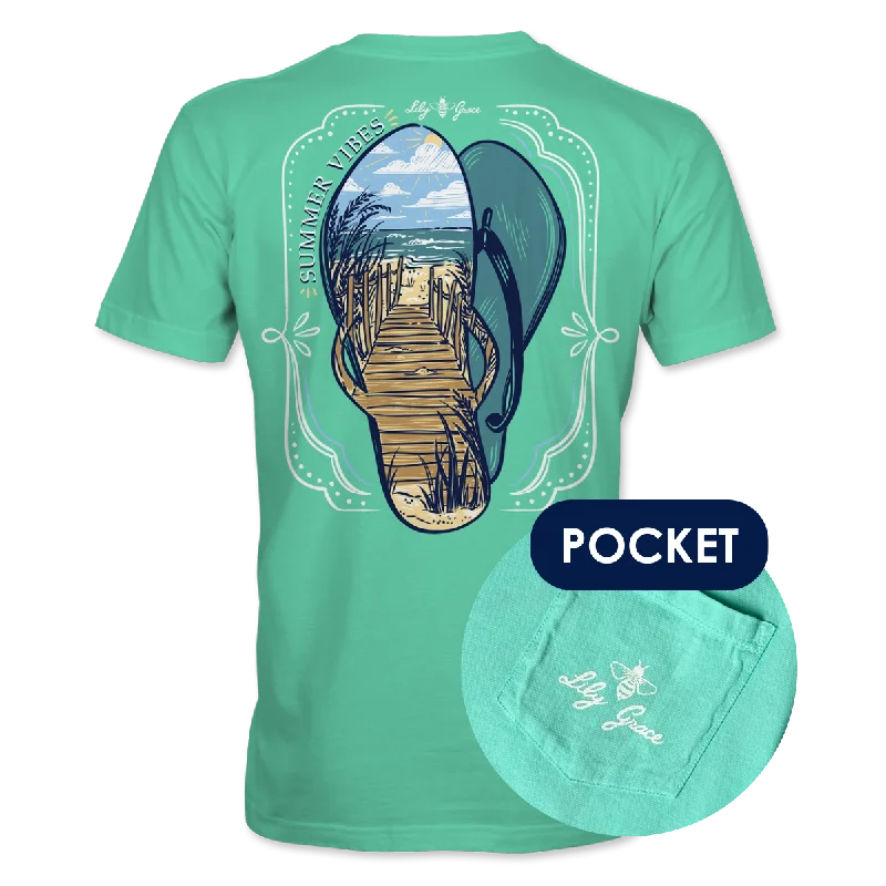 Summer Vibes- Flip Flops and Beach Scene T-Shirt