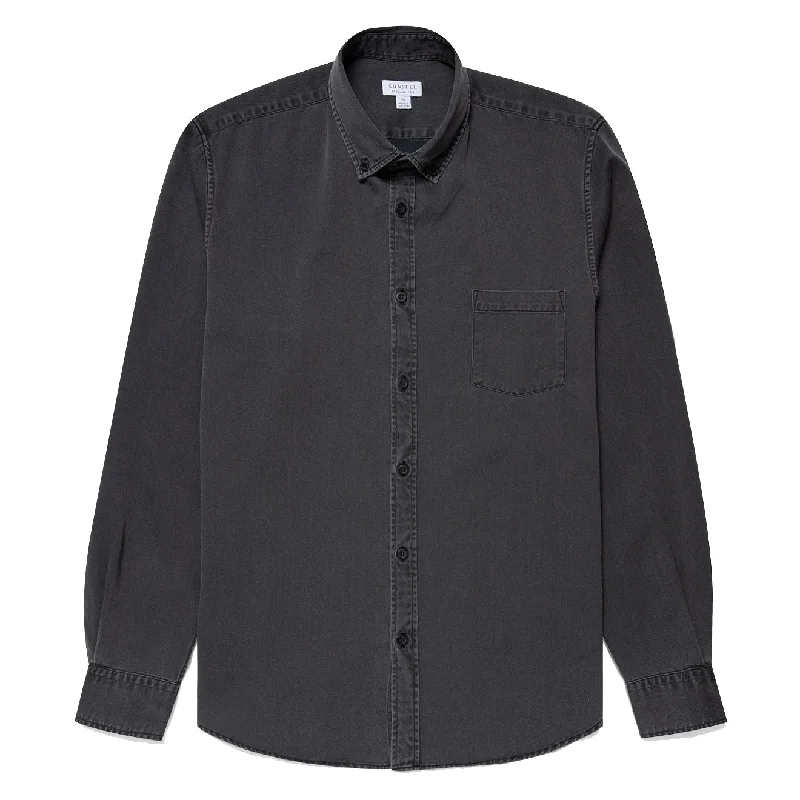 Sunspel Button Down Denim Shirt Black Rinse Denim