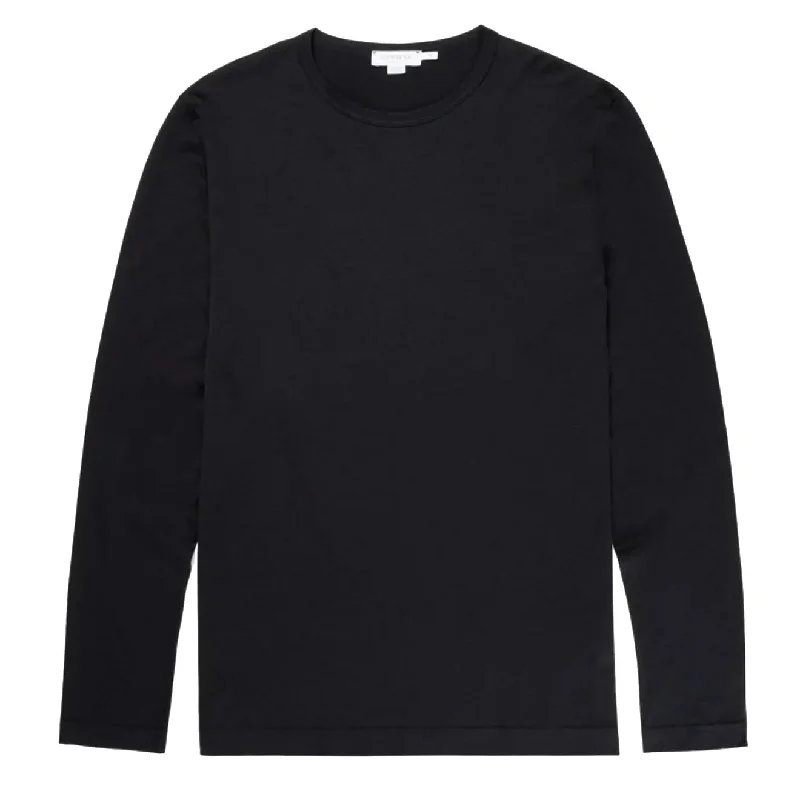 Sunspel Long Sleeve Crew Neck T-Shirt Black