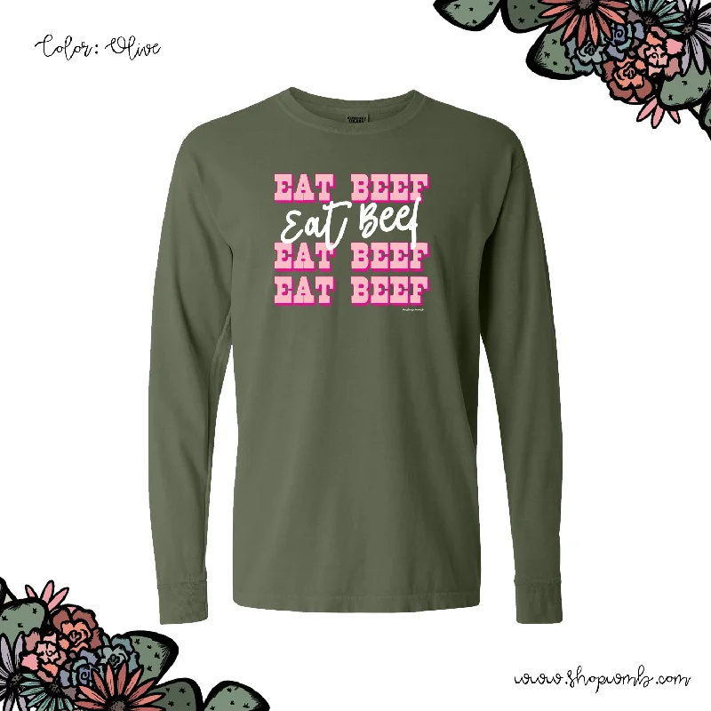 Pink Western Eat Beef Dolly LONG SLEEVE T-Shirt (S-3XL) - Multiple Colors!