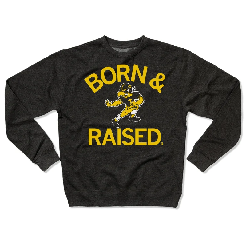 Hawkeyes Born & Raised Vintage Charcoal Crew Sweatshirt