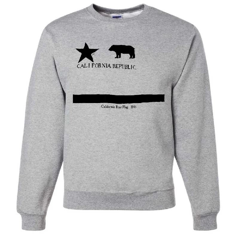 Old California Bear Flag 1846 Black Print Crewneck Sweatshirt