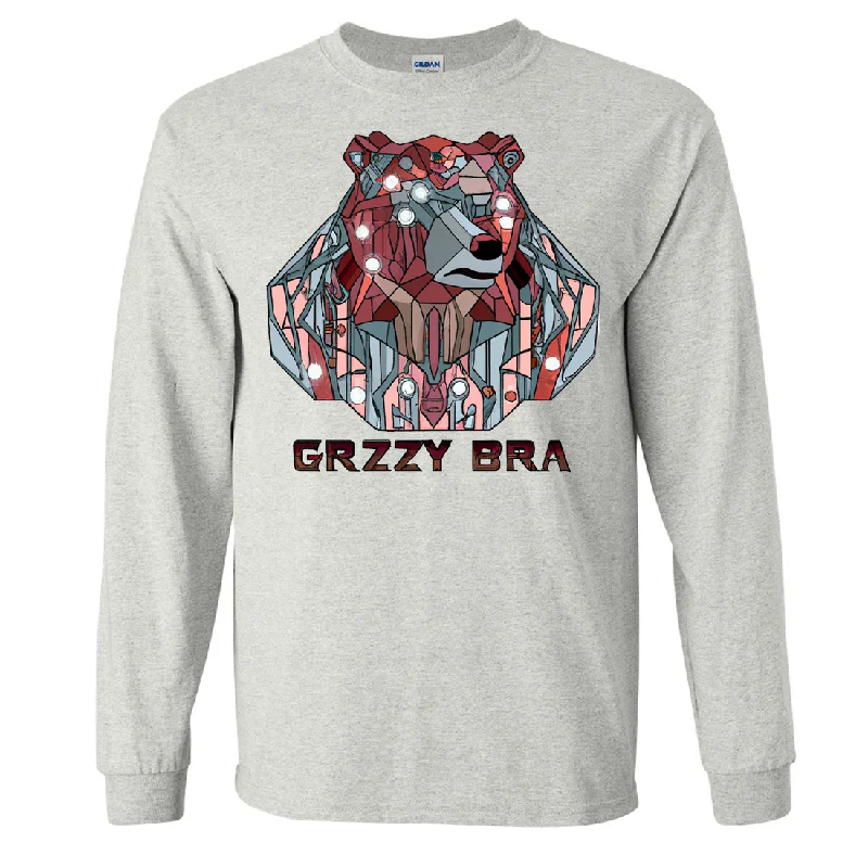 Stained Glass Cyborg Grizzly Bear GRZZY BRA Long Sleeve Shirt