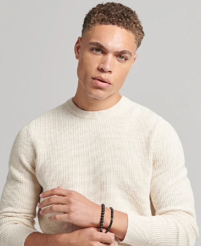 Vintage Textured Crew Knit | Ecru Heather