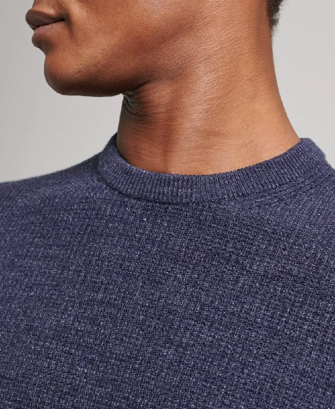 Vintage Textured Crew Knit | Night Navy Heather